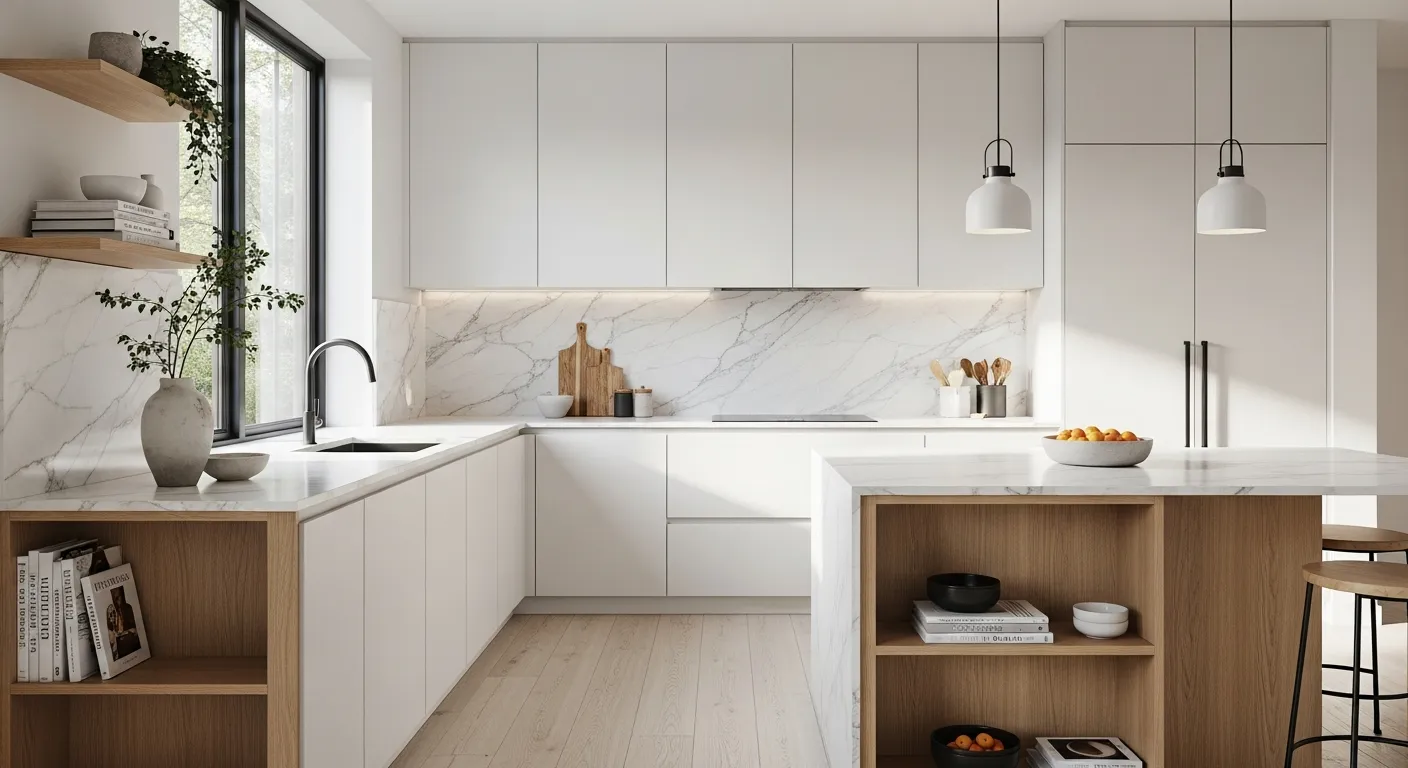 Modernt skandinaviskt kök med minimalistisk design i Stockholm